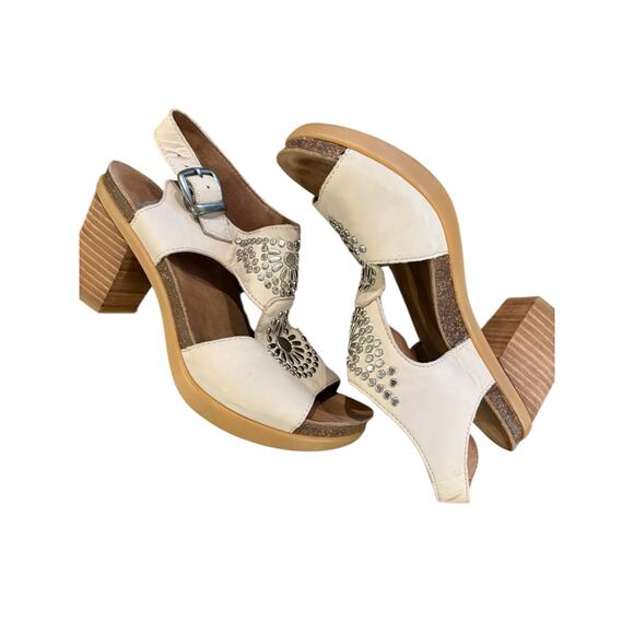 Dansko Deandra Taupe Leather Silver Studded Open Toe Heels 36 - Picture 6 of 6